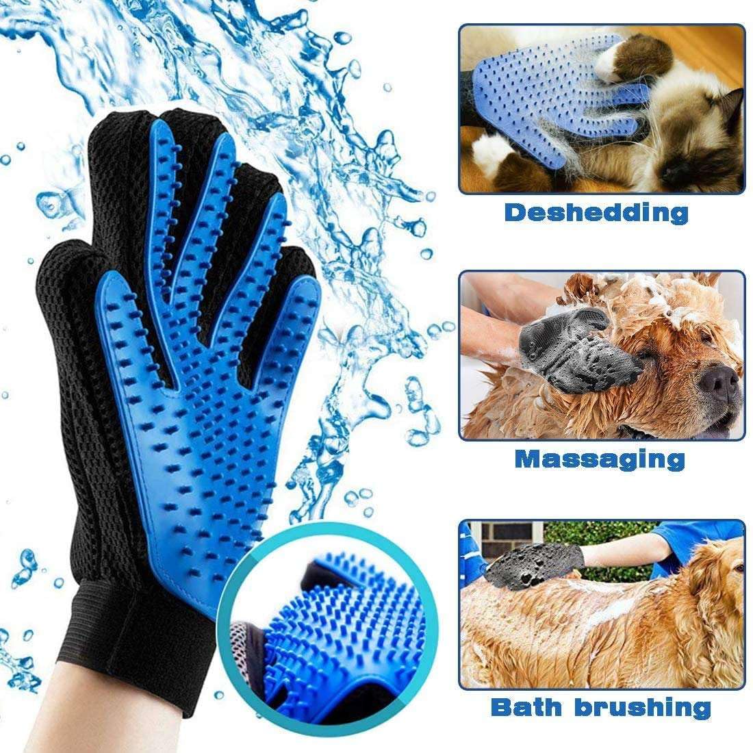 Dog and Cat Grooming Kit – Deshedding Brush, Pet Grooming Comb & Hair Grooming Glove for Shedding,Detangling & Undercoat Care, Safe for Long & Short Hair Pet, 3-in-1 Solution