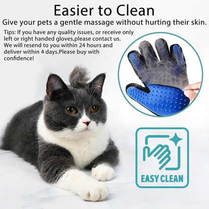 Cat Grooming Glove Brush, Pet Hair Remover Tool, 1 Pair Reusable Dog Hair Fur Remover for Carpet, Furniture, Couch, Clothes, Eco-Friendly and High efficiency (Blue)