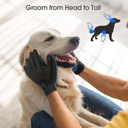 Pet Hair Removal Glove with 255 Silicone Tips for Dogs & Cats, Right Blue
