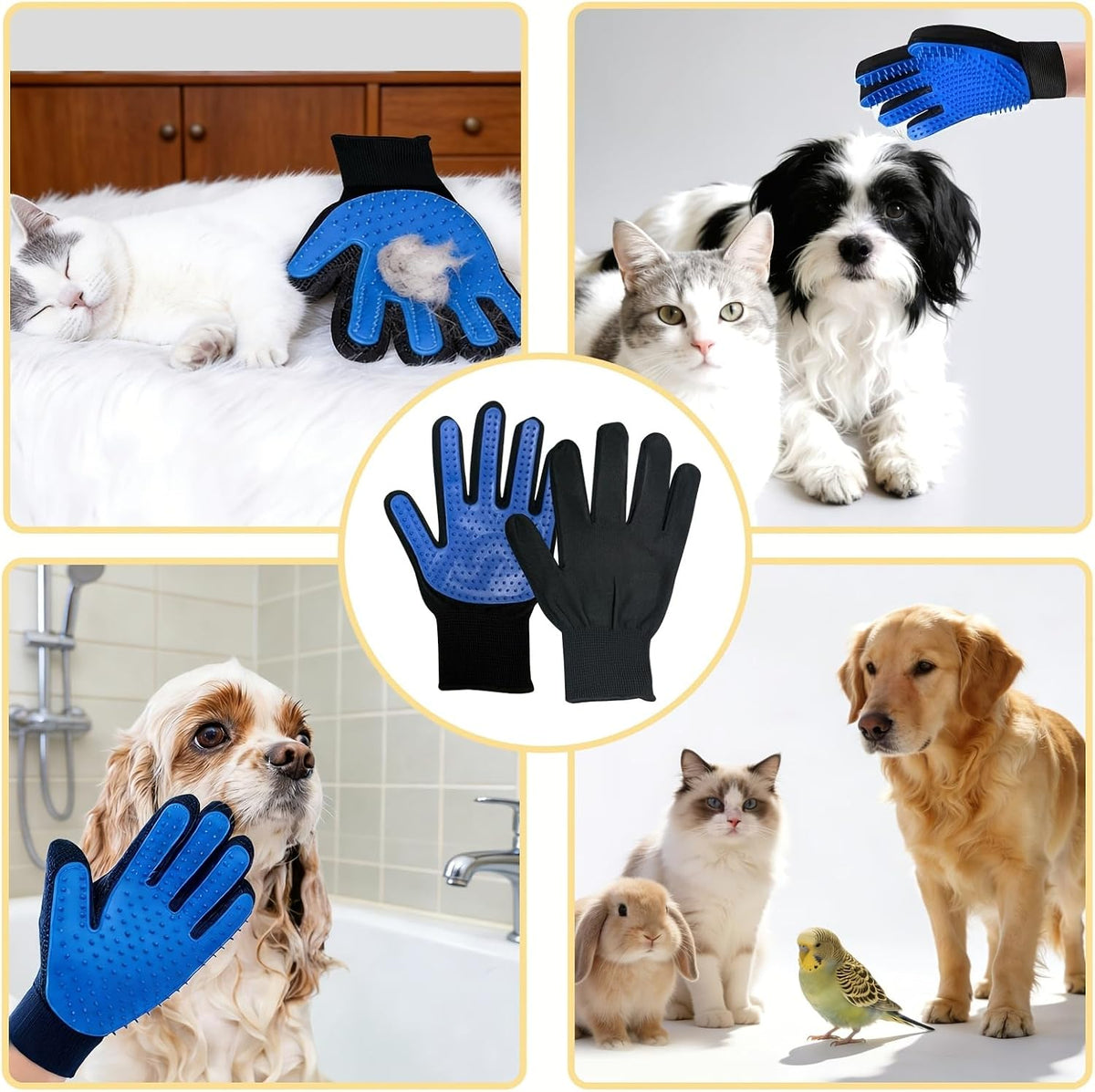 2 Pack Pet Deshedding Massage Grooming Gloves for Dogs & Cats, Floating Hair Remover Tool, Cat Cleaning Grooming Gloves, Pet Massage & Petting Gloves, Deshedding Glove Brush