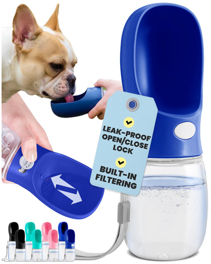 MalsiPree Dog Water Bottle Dispenser - 12 oz Navy Blue, Leak-Proof