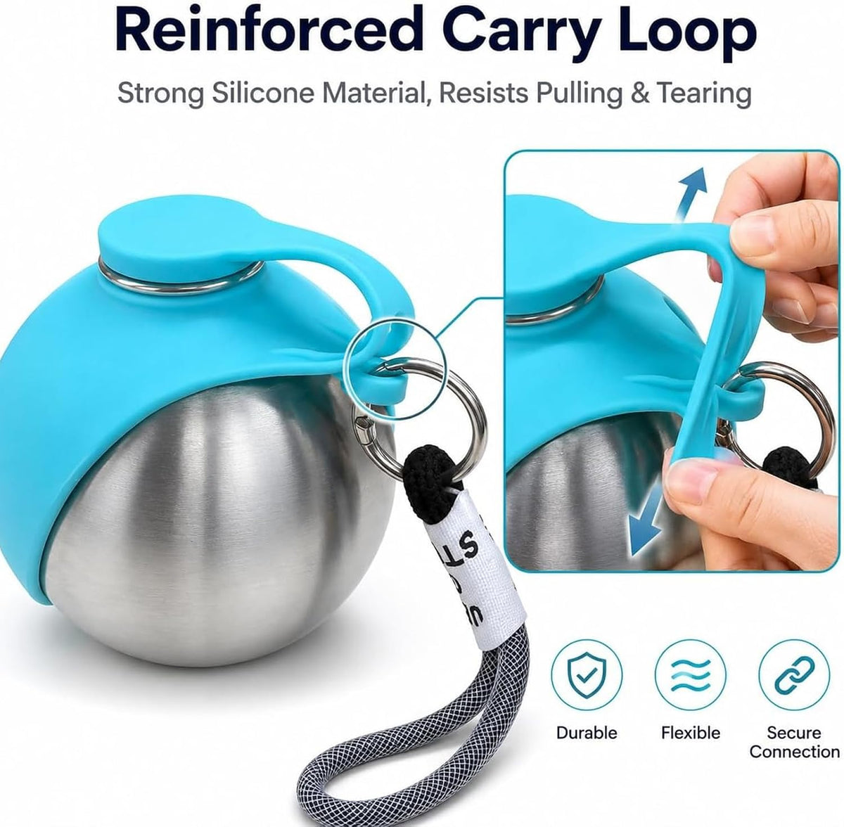 2 in 1 Portable Tumbler for Dogs, Portable Dog Water Ball, 10oz Stainless Steel Pet Water Dispenser with Silicone Foldable Bowl, Leak Proof, Portable Small Dog Water Bottle for Walking, Hiking(Blue)