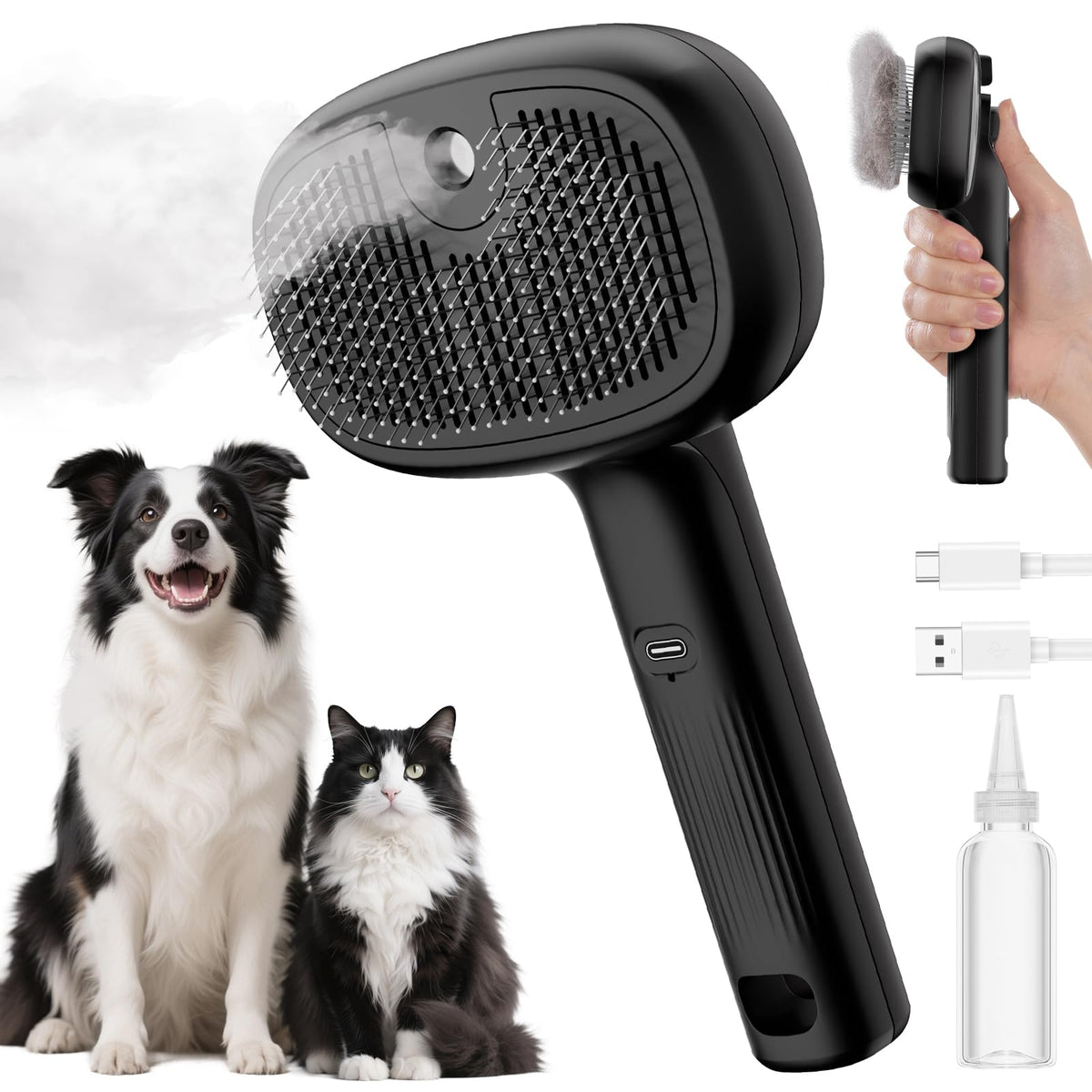 Pecute Self-Cleaning Steam Dog Cat Brush for Heavy Shedding/Long Coats