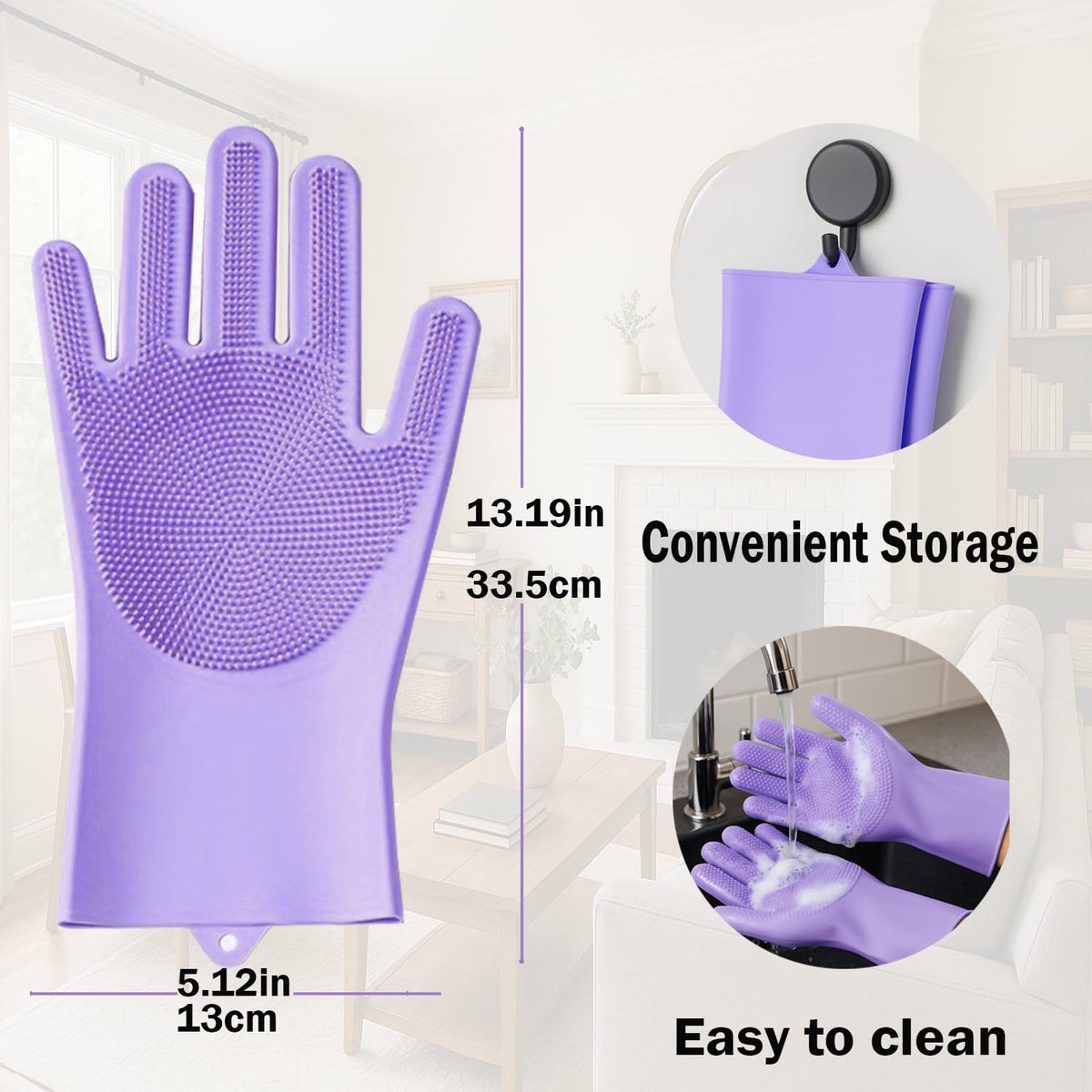 Pet Grooming Gloves, Silicone Bath Massage Gloves, Wet & Dry Use for Cats Dogs (Purple)