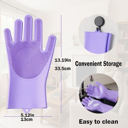 Pet Grooming Gloves, Silicone Bath Massage Gloves, Wet & Dry Use for Cats Dogs (Purple)