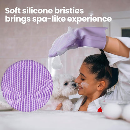 Silicone Pet Grooming Gloves Dog Washing Gloves for Bathing, 1 Pair Purple