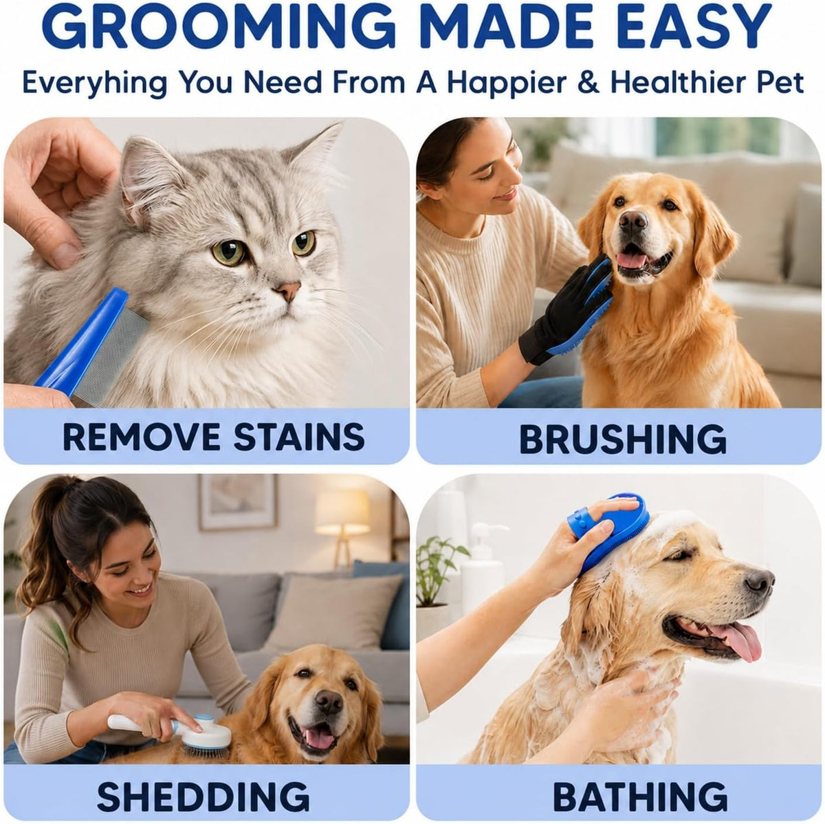 NVNAN 5-Piece Dog Grooming Brush Set with Grooming Gloves