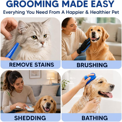 NVNAN 5-Piece Dog Grooming Brush Set with Grooming Gloves