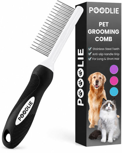 Poodle Dematting Fur Rake Comb Brush for Dogs and Cats - Long 2.5" Steel Safety Blades Metal Comb for Detangling Matted or Knotted Undercoat Hair