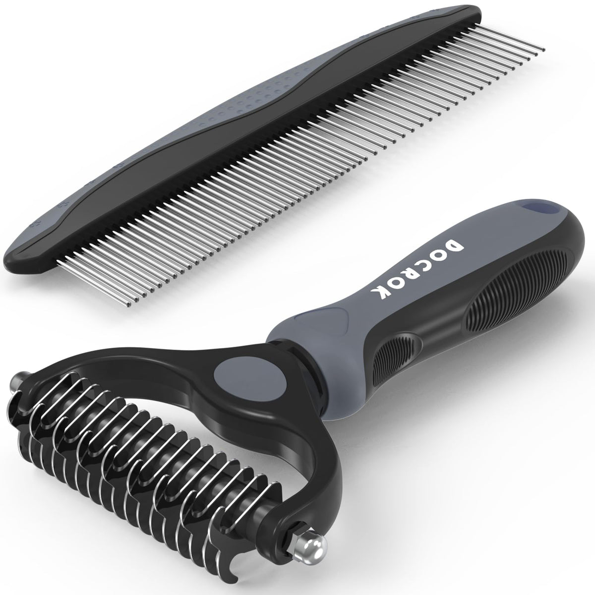 Docrok Pet Grooming Brush and Metal Comb Combo for Dogs & Cats, Green