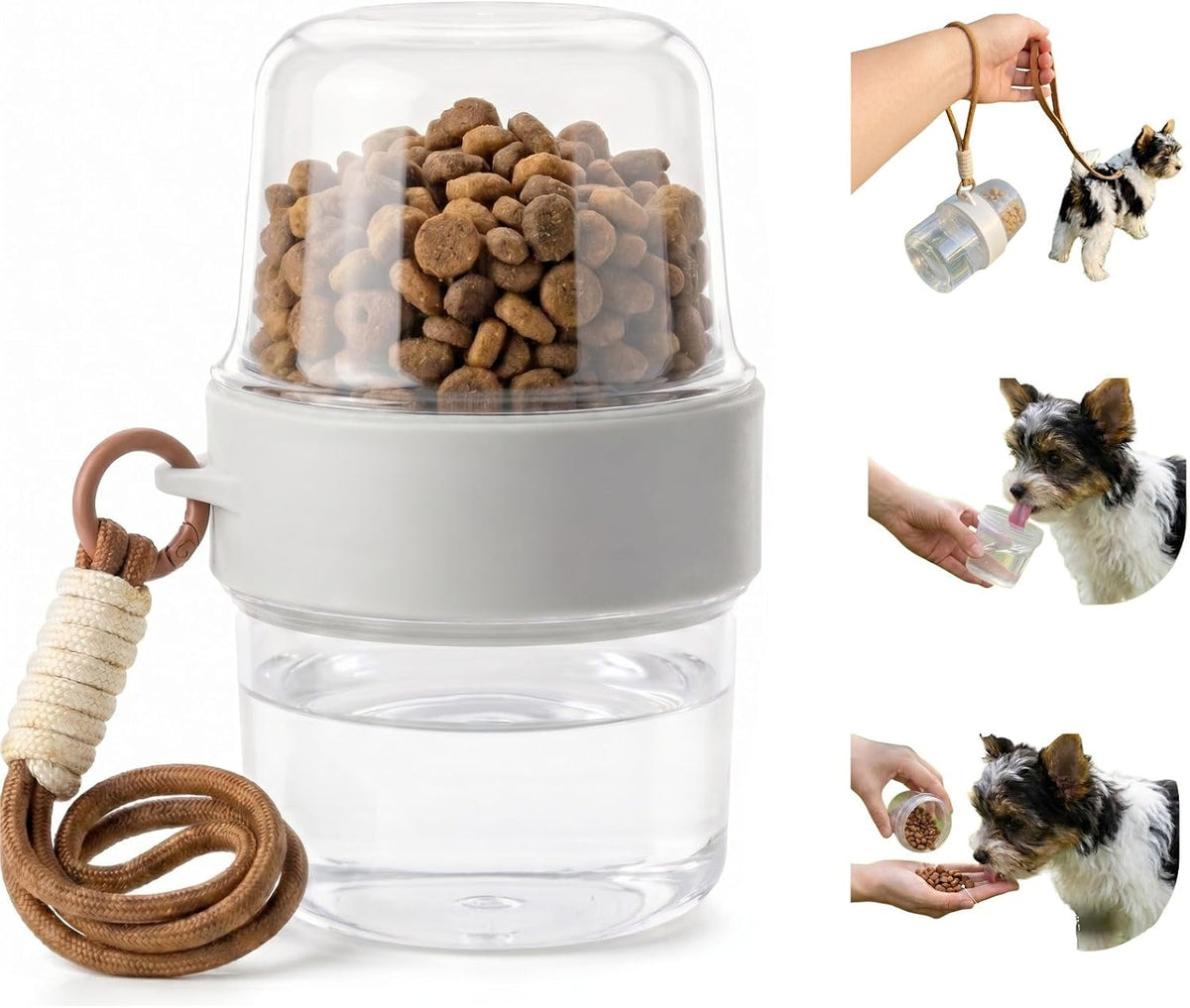 Portable Pet Travel Water Bottle and Food Container - 2-in-1 Detachable Dog Travel Cup for Walking, Hiking and Traveling - Leak-Proof, BPA Free & Food Grade Safety Material (Gray, Small Size)
