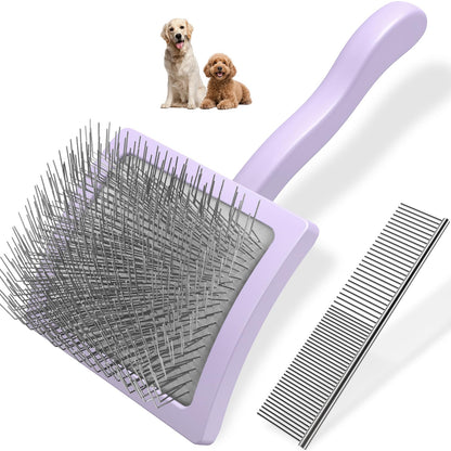 2PCS Slicker Brush for Dogs & Pet Comb,Professional Dog Grooming Brush (Goldendoodles,Poodles,Labradoodles) with Extra Long Pins to Effectively Remove Tangles, Knots and Mats (Blue, Large)