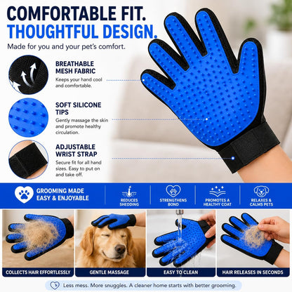 Pet Grooming Gloves for Dogs & Cats - 2-in-1 Deshedding Glove & Dematting Brush Set, Gentle Silicone Massage Mitt for Long & Short Hair, Professional Undercoat Rake
