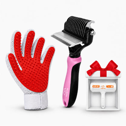 Dog Deshedding Brush & Grooming Glove Kit, Double-Sided 22 87 Teeth Undercoat Rake & Dematting Comb for Dog Cat Grooming Tools for Loose Fur, Short to Long Hair Reduces Shedding, Blue Small