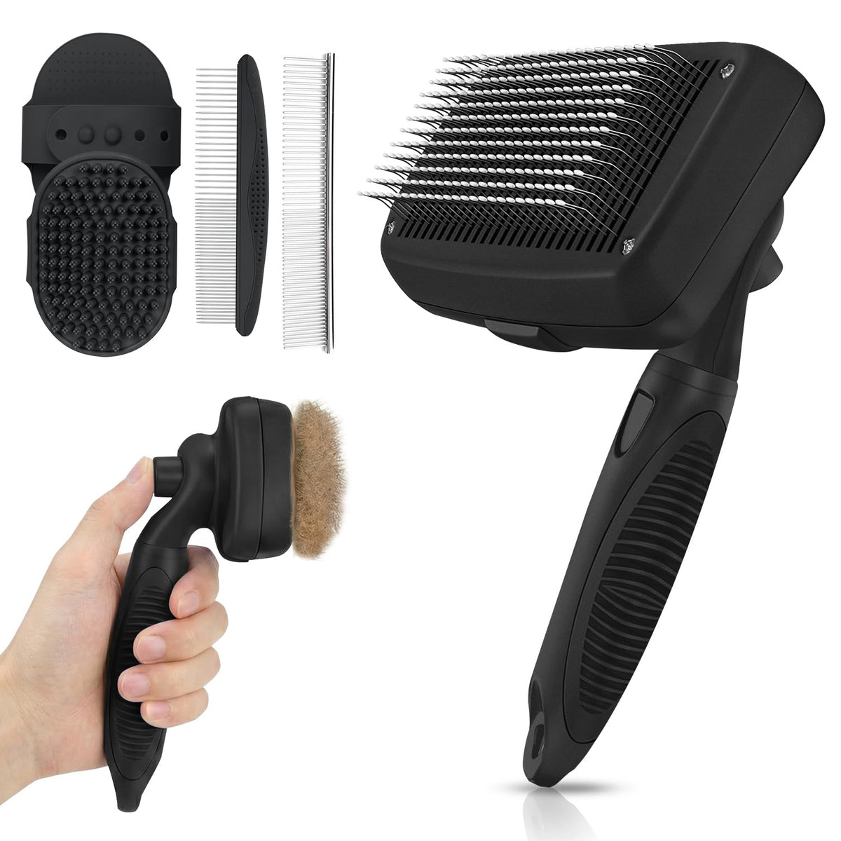 Self Cleaning Shedding Brush - 5-in-1 Professional Pet Grooming Kit Skin Friendly Grooming Tool for Dogs, Cats, and Puppies, Deshedding and Hair Removal for Long and Short Haired Pets, Blue