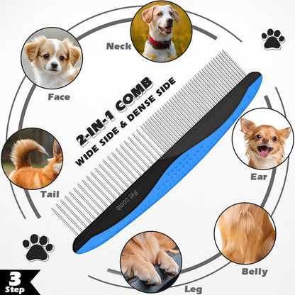 Professional 7 in 1 Pet Grooming kit I Dog Brush & Cat Brush I Dog&Cat Comb I Dog&Cat Nail Clipper/Trimmers with Nail File I Dog Bath Brush I Dog&Cat Flea Comb I Pet Supplies(Deep Blue)