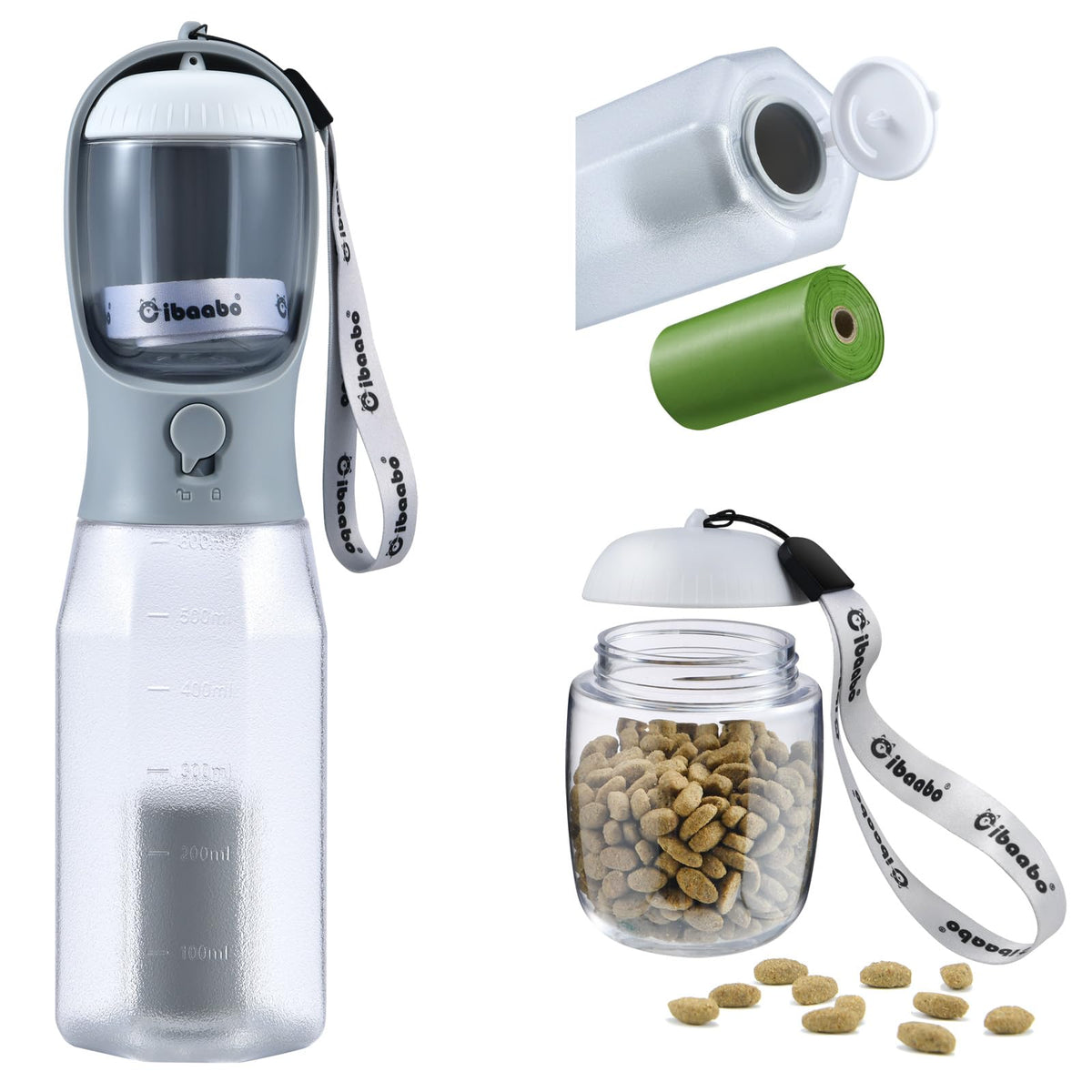Cibaabo Dog Water Bottle with Food Container & Poop Bag Holder & Filter