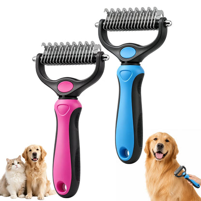 Comb for Dogs and Cats, Undercoat Rake Pet Brush for Long Hair (Blue-L)
