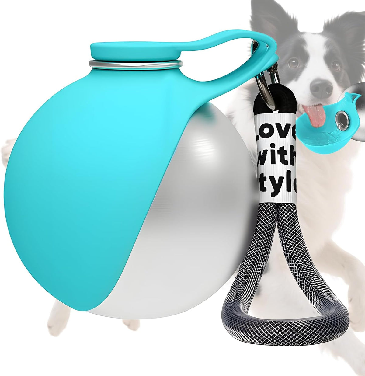 Dog Water Bottle Portable - Travel Dogs Walking Bottles for Drinking 2 in 1 Foldable Stainless Steel Pet Waters Dispenser Silicone Bowl Leakproof for Puppy Outdoor
