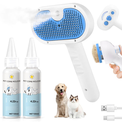 Pet Steam Brush for Dog, cat brushes for indoor cats - 1 Waterless Shampoo