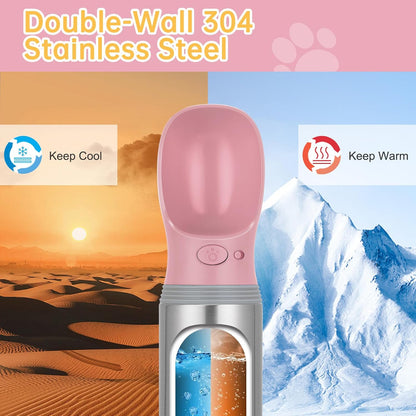 Portable Dog Water Bottle, 14 OZ Stainless Steel Pet Water Dispenser