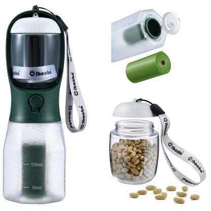 Cibaabo Dog Water Bottle with Food Container & Poop Bag Holder & Filter