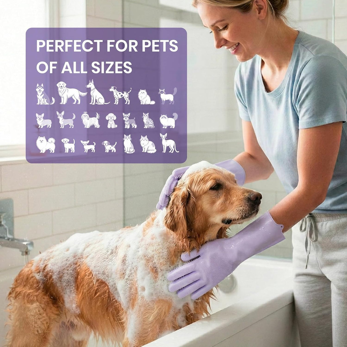 Silicone Pet Grooming Gloves Dog Washing Gloves for Bathing, 1 Pair Purple