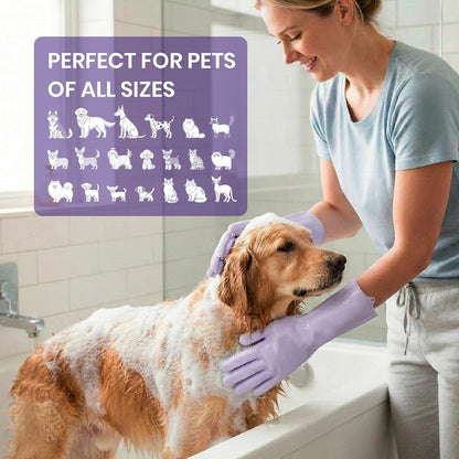 Silicone Pet Grooming Gloves Dog Washing Gloves for Bathing, 1 Pair Purple