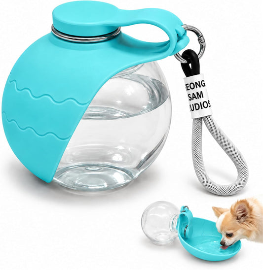 2-in-1 Portable Dog Water Bottle with Foldable Bowl, 10 oz, Plastic-Blue