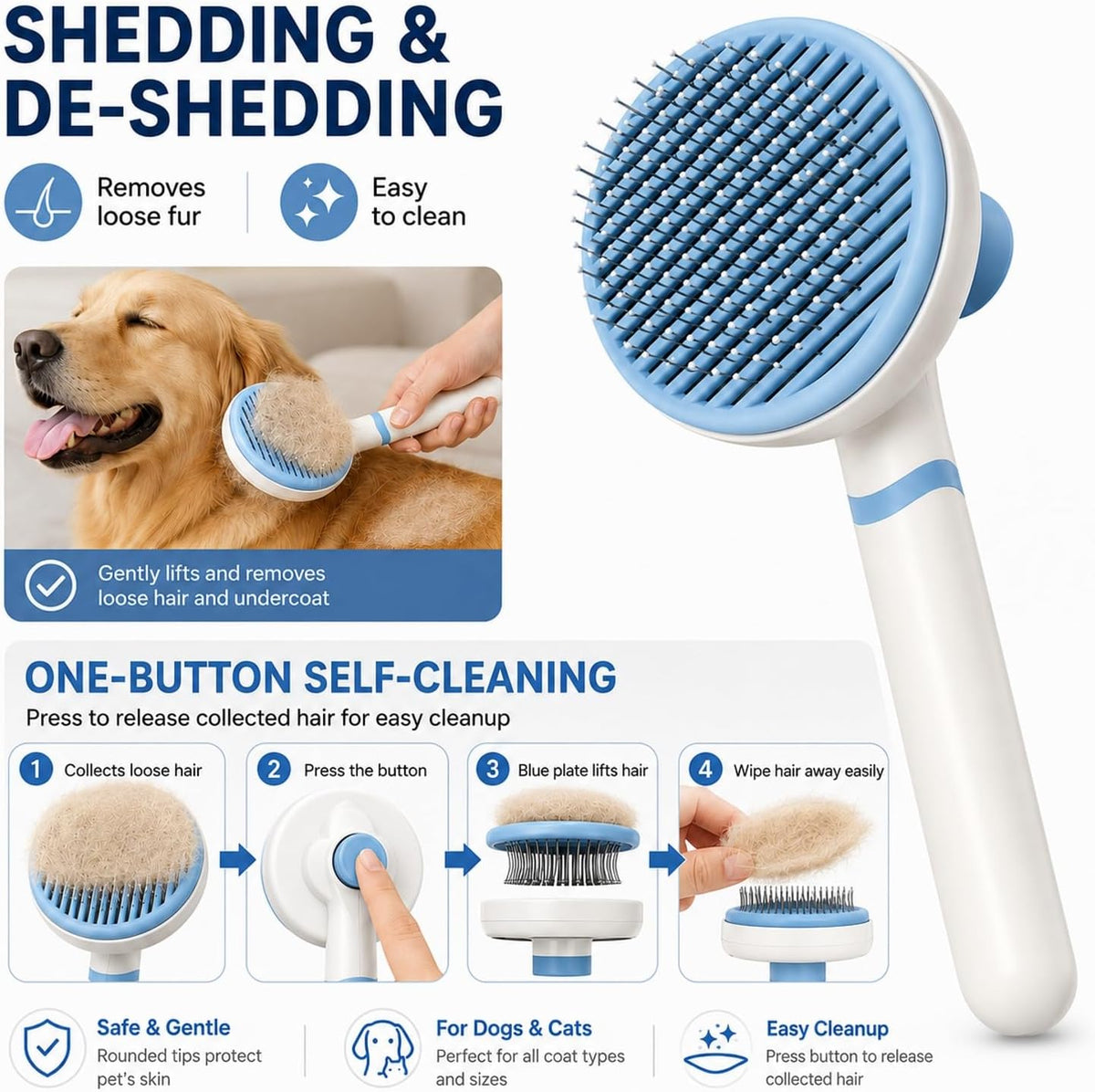 NVNAN 5-Piece Dog Grooming Brush Set with Grooming Gloves