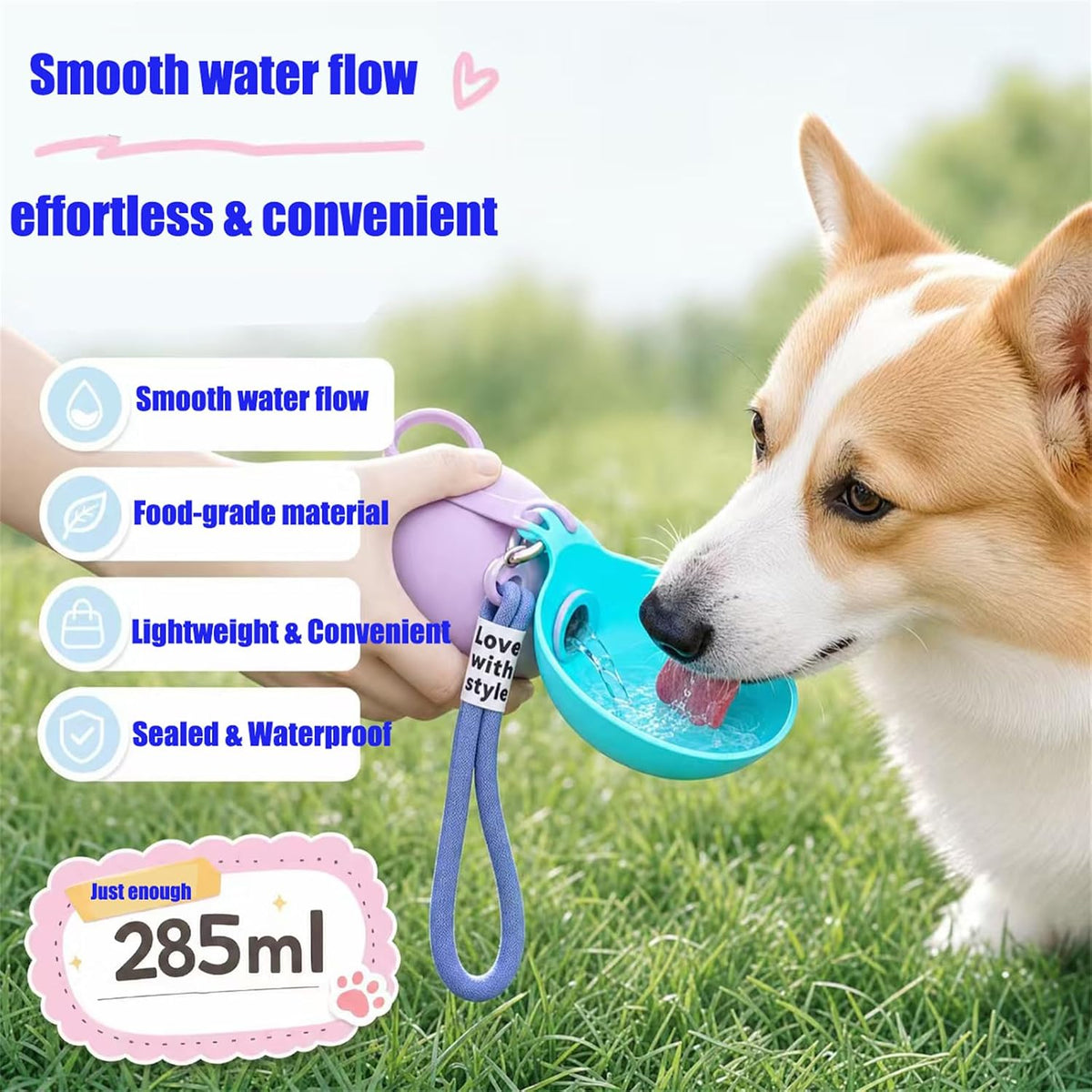 Portable Dog Water Bottle 10oz, Leak Proof No Spill Travel Water Dispenser