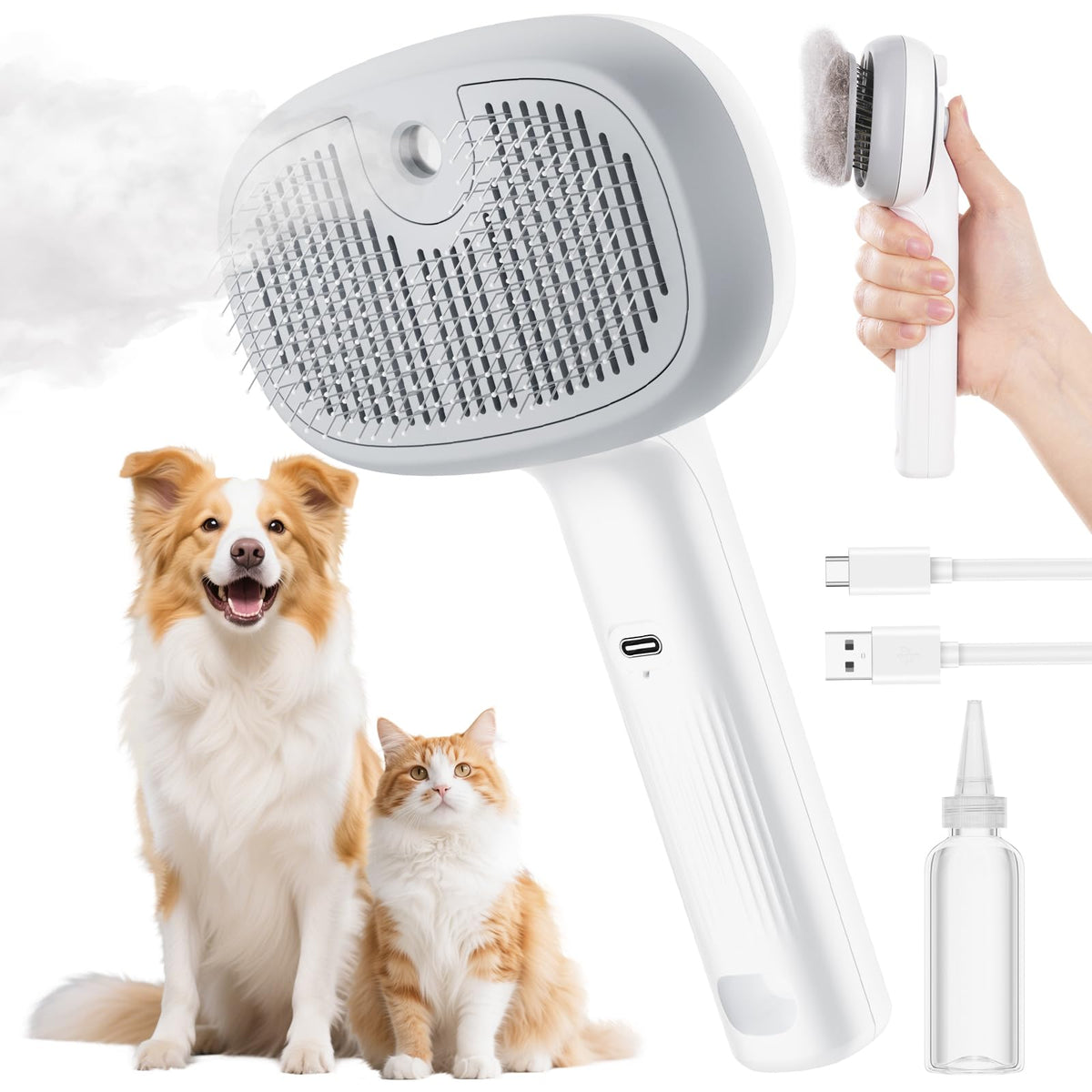 Pecute Self-Cleaning Steam Dog Cat Brush for Heavy Shedding/Long Coats