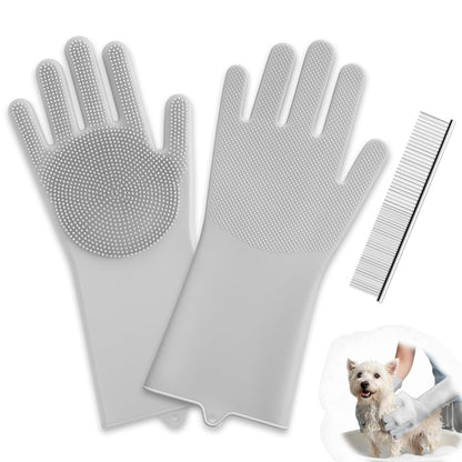 Silicone Pet Grooming Gloves Dog Washing Gloves for Bathing, 1 Pair Purple