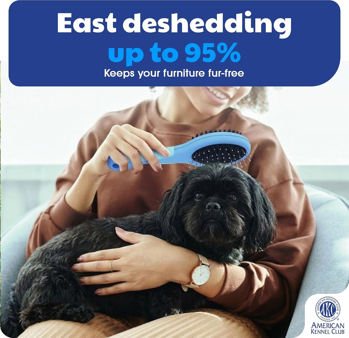 AKC 2-in-1 Grooming Brush for Dogs & Cats, Deshedding & Detangling