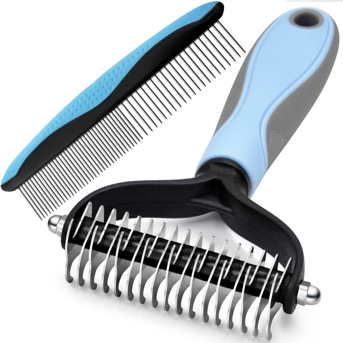 Double-Sided Undercoat Rake for Deshedding & Dematting Pets - Gentle Grooming Glove Kit for Dogs & Cats (Pink, 2 Pack)