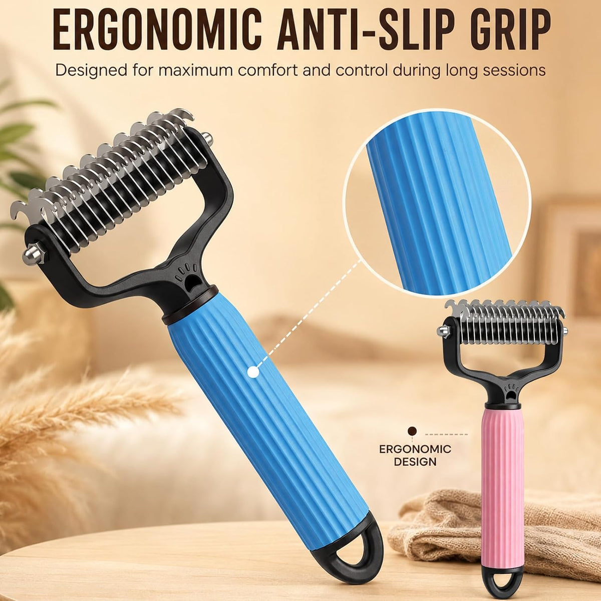 2PCS Pet Grooming Brush,Double Sided Undercoat Rake & Dematting Comb For Dogs And Cats,Deshedding Dog Brush Removes Tangles Knots and Loose Fur For Medium Long Haired Breeds(Large)
