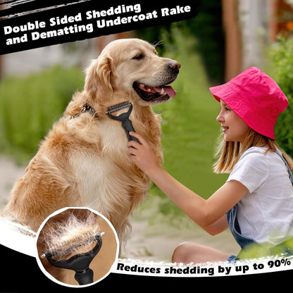 Professional 3PCS Self Cleaning Slicker Brush & Pet Grooming Rake & Flea Comb for Dogs,Cats and Horses | Double-Sided Dematting Comb & Skin Friendly Deshedding Grooming Tool | Pet Supplies (Black)