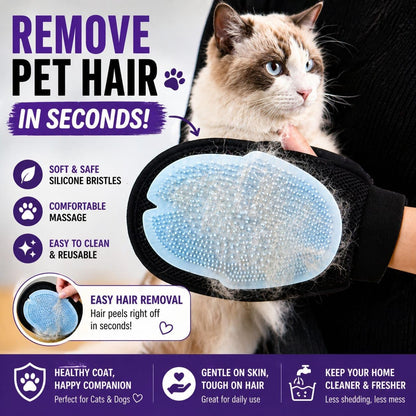 Pet Grooming Gloves for Dogs & Cats – Double Sided Deshedding Glove, Hair Remover & Massage Brush for Shedding Fur (Light Blue)