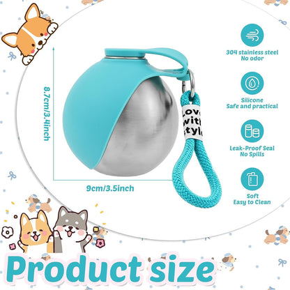 2 in 1 Portable Dog Water Bottle, 285ml Foldable Dog Travel Water Bottle with Silicone Bowl, Leak Proof Pet Water Bottle for Travel, Walks, Hikes, Park Visits, Tainless Steel (Blue)