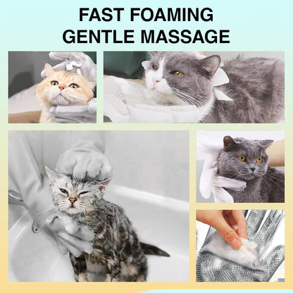 Pet Grooming Gloves, 5-Finger Silicone Dog Bath Scrubber with High-Density Teeth, Reusable Washing Massage Gloves for Dogs & Cats（Grey）