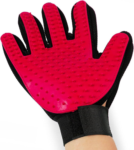 TV Rubber Pet Hair Removal Glove for Dogs & Cats, Right Hand | Silicone Comb Teeth for Cats & Dogs Loose Fur Removal, Massage & Bath with Magic Tape(Red)