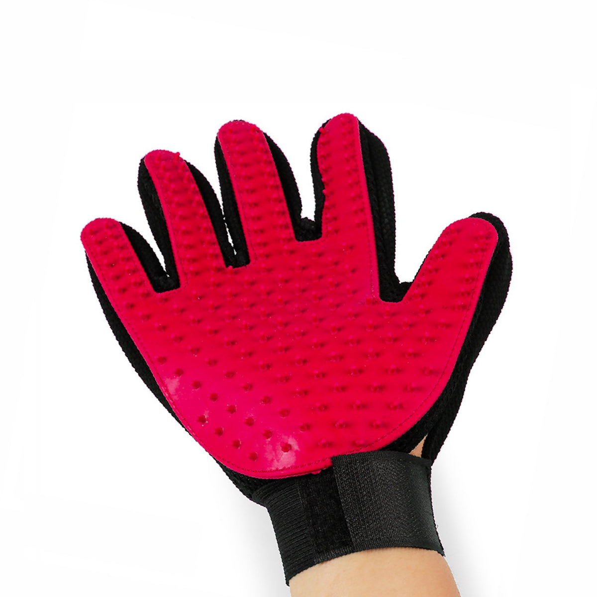 TV Rubber Pet Hair Removal Glove for Dogs & Cats, Right Hand | Silicone Comb Teeth for Cats & Dogs Loose Fur Removal, Massage & Bath with Magic Tape(Red)