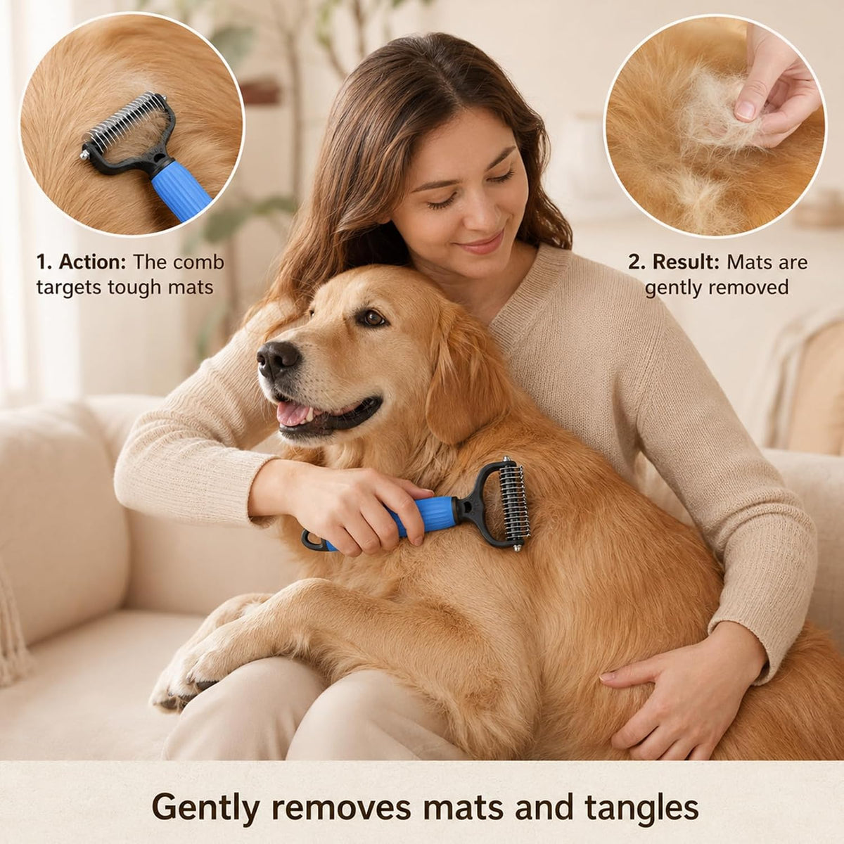 2PCS Pet Grooming Brush,Double Sided Undercoat Rake & Dematting Comb For Dogs And Cats,Deshedding Dog Brush Removes Tangles Knots and Loose Fur For Medium Long Haired Breeds(Large)