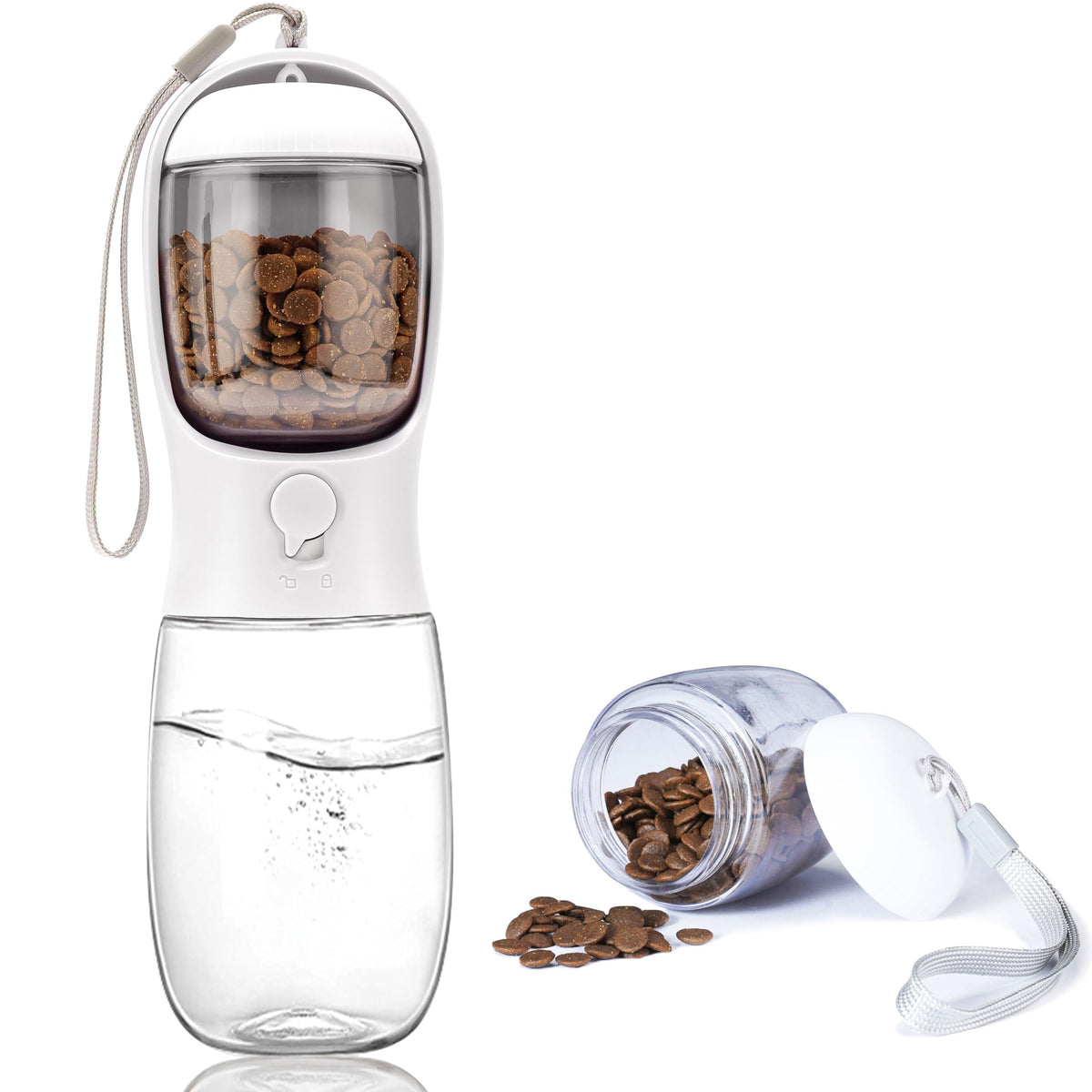 Dog Water Bottle with Food Container, Portable Leak Proof Pet Water Dispenser for Walking Hiking Travel, Puppy Essentials Accessories for Small Large Dogs, Dog Gifts (10oz/15oz/19oz)