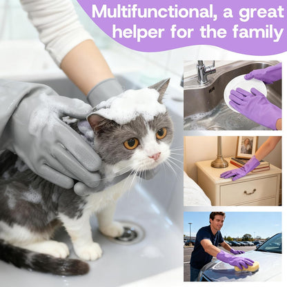 2-Pair Pet Hair Remover Glove for Dogs and Cats Washing, Grooming, & Deshedding – Multipurpose Silicone Dog Bath Gloves, Cat Brush Glove Mitt for Pet Cleaning & Household Use (Purple & Grey)