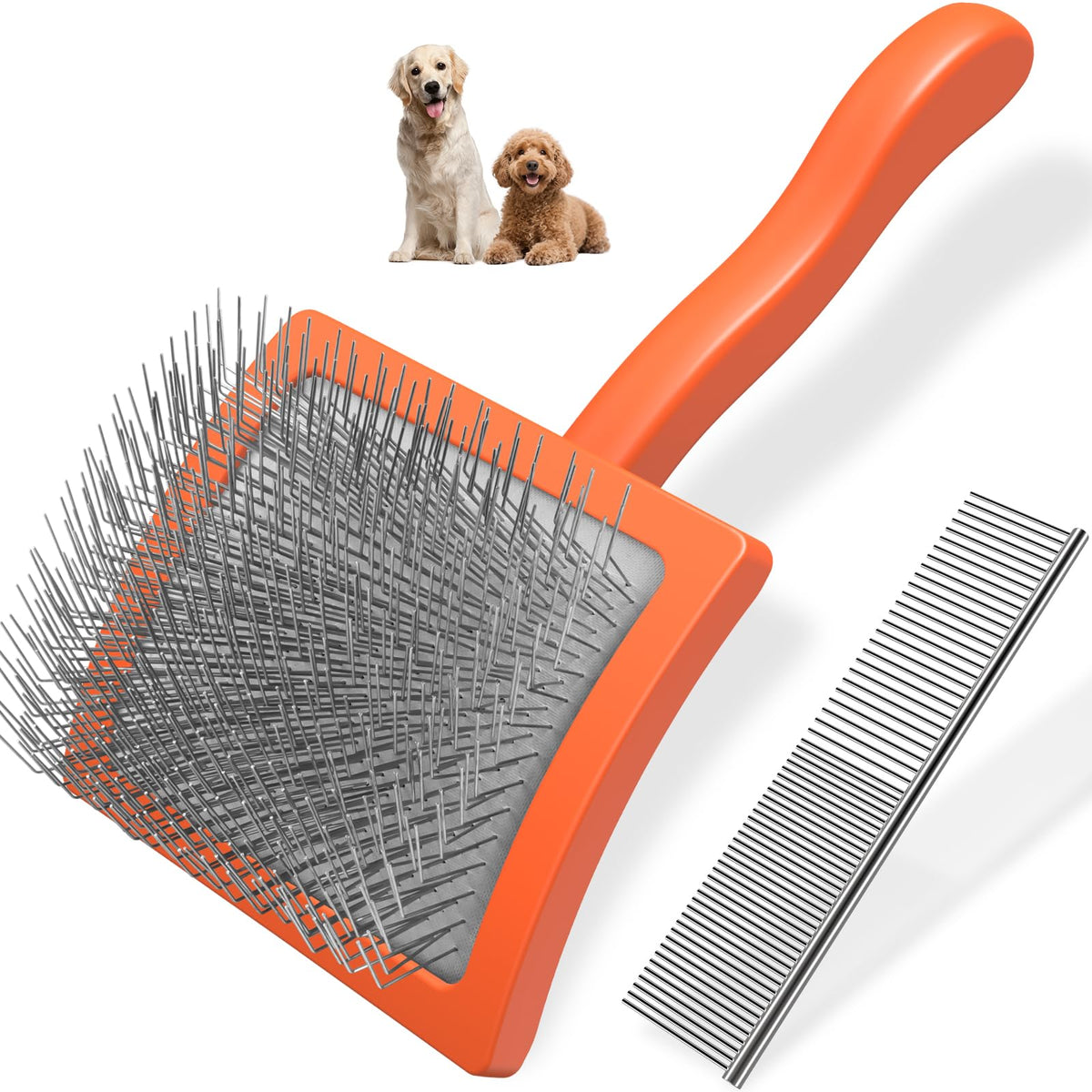 2PCS Slicker Brush for Dogs & Pet Comb,Professional Dog Grooming Brush (Goldendoodles,Poodles,Labradoodles) with Extra Long Pins to Effectively Remove Tangles, Knots and Mats (Blue, Large)