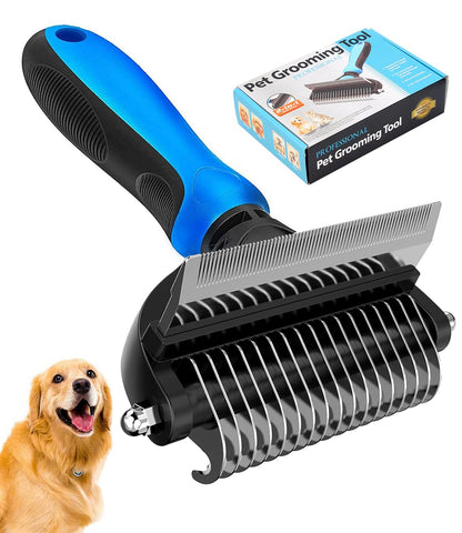 Undercoat Rake for Dogs, 2 in 1 Dematting Comb & Deshedding Tool for Long Hair Pets, Pet Hair Grooming Brush, Clear Mats and Tangles, Reduces Shedding by 95%