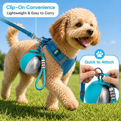 2 in 1 Portable Dog Water Bottle, 285ml Foldable Dog Travel Water Bottle with Silicone Bowl, Leak Proof Pet Water Bottle for Travel, Walks, Hikes, Park Visits, Tainless Steel (Blue)