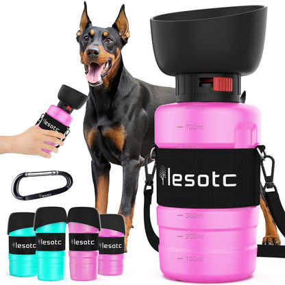 lesotc Dog Water Bottle, Portable Water Dispenser with Bowl, Leak Proof Pet Travel Squeeze Bottle, Puppy Essentials Dog Stuff Accessories for Outdoor Walking, Hiking, Camping