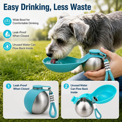 2 in 1 Portable Dog Water Bottle, 285ml Foldable Dog Travel Water Bottle with Silicone Bowl, Leak Proof Pet Water Bottle for Travel, Walks, Hikes, Park Visits, Tainless Steel (Blue)